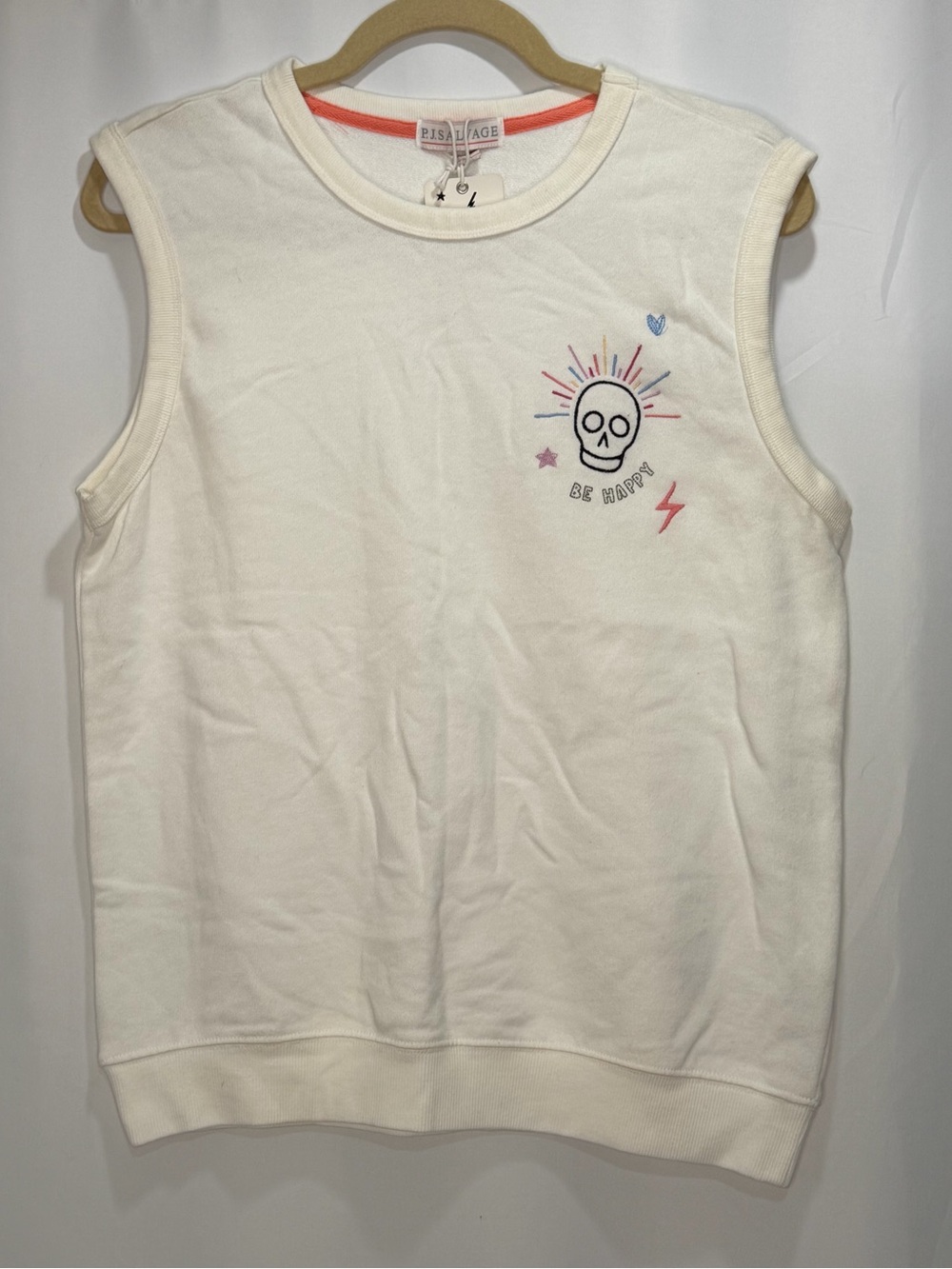 NWT PJ Salvage White Slouchy Tank Top Skull Be Happy Size Medium